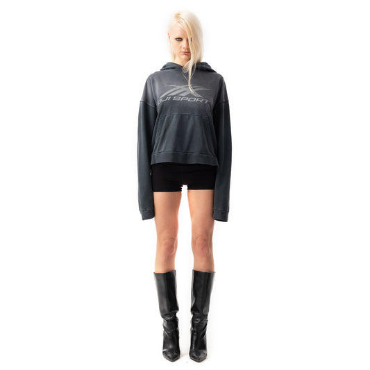 SPORT LOGO WASHED HOODIE DARK GREY