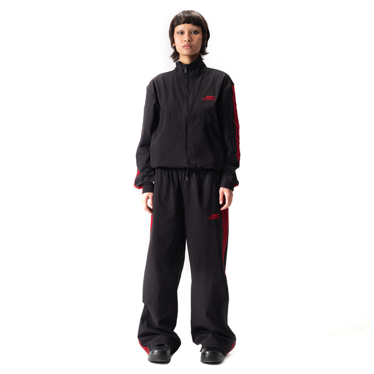 4 STRIPES TRACK JACKET BLACK ON RED